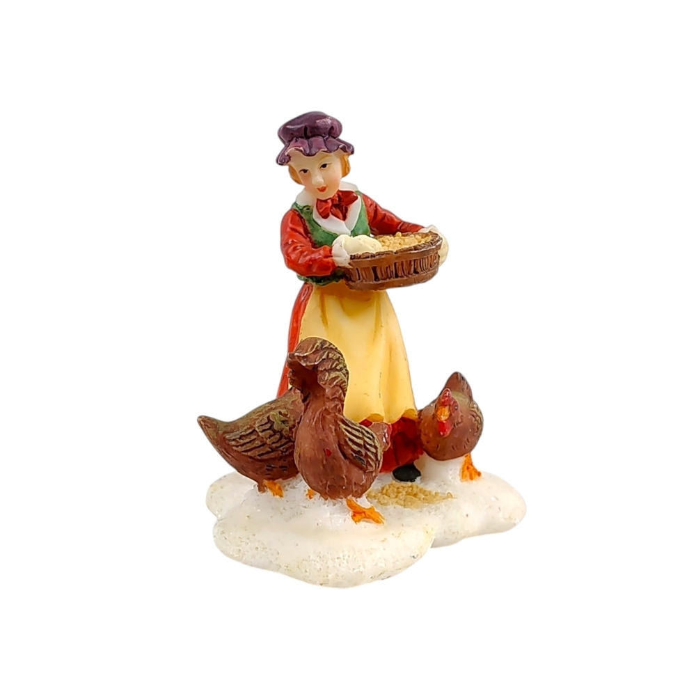 RARE O’Well Woman Feeding Chickens Holiday Christmas Village Figurine